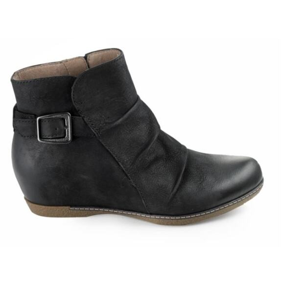 Dansko Lia Black Burnished Nubuck Side Zip Hidden Wedge Ankle Boot | EU 39-US 9 - Picture 1 of 11